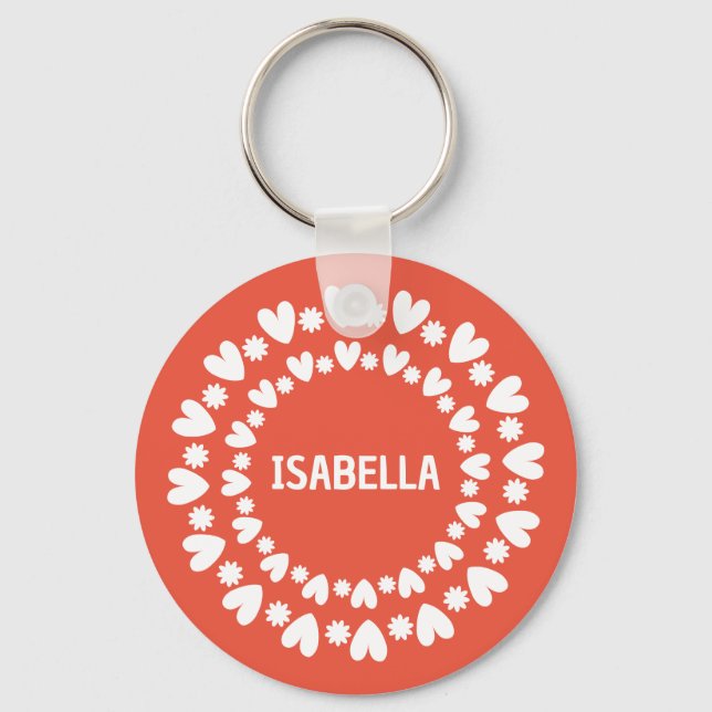 Flowers And Hearts Name Key Ring (Front)