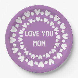 Flowers And Hearts Name Paper Plate