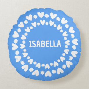 Flowers And Hearts Name Round Cushion