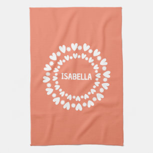 Flowers And Hearts Name Tea Towel