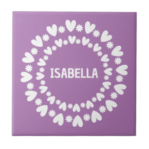 Flowers And Hearts Name Tile