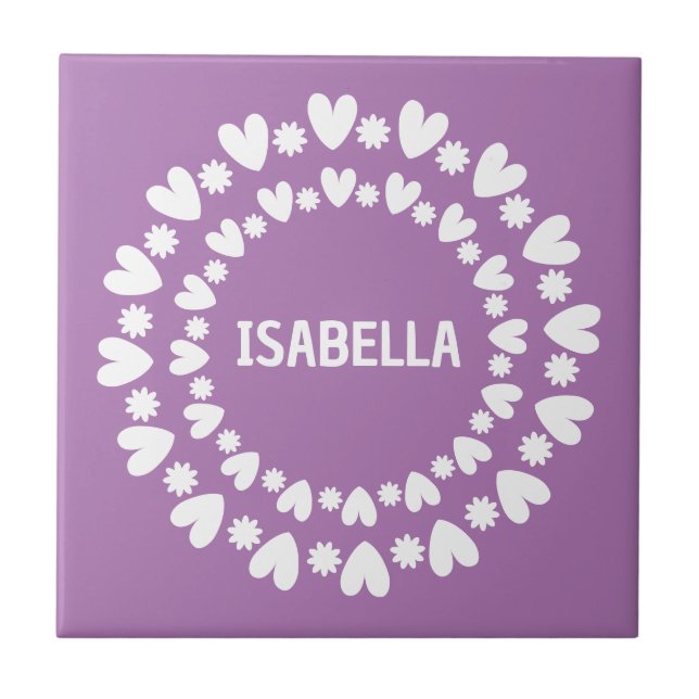 Flowers And Hearts Name Tile (Front)