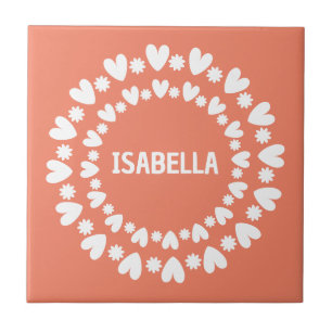 Flowers And Hearts Name Tile