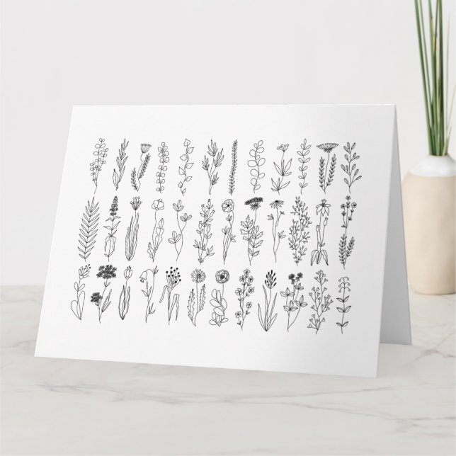 Flowers And Herbs Ink Drawing Card (Front)