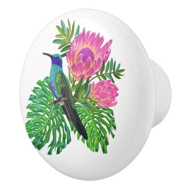 Flowers and Humming Bird  Ceramic Knob (Right)