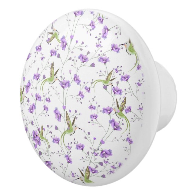 Flowers and Humming Birds  Ceramic Knob (Right)