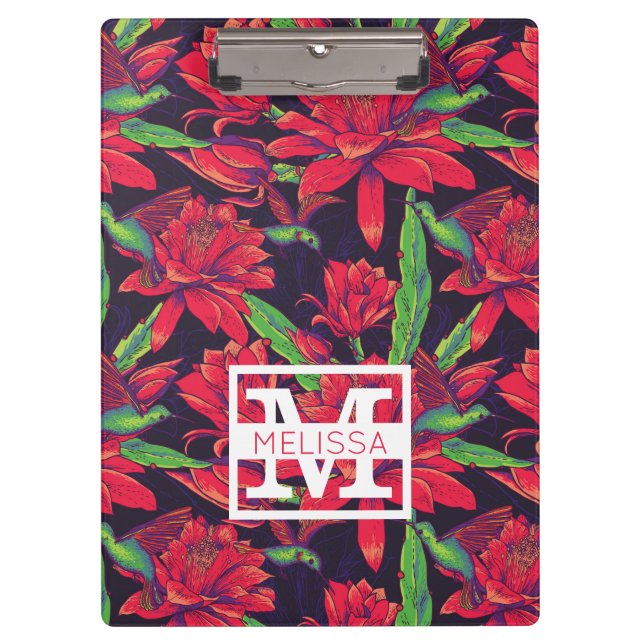 Flowers And Hummingbirds | Add Your Name Clipboard (Front)