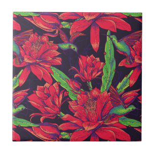 Flowers And Hummingbirds Tile