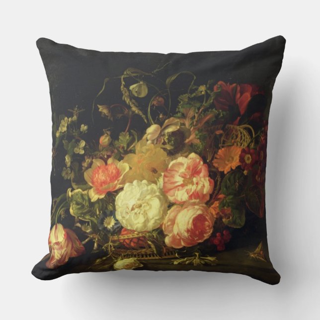 Flowers and Insects, 1711 (oil on panel) Cushion (Front)