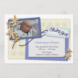 Flowers and Lace Blue Birth Announcements