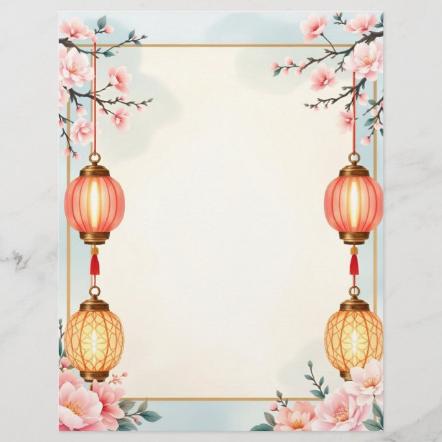 Flowers and Lanterns Custom Letterhead (Front)
