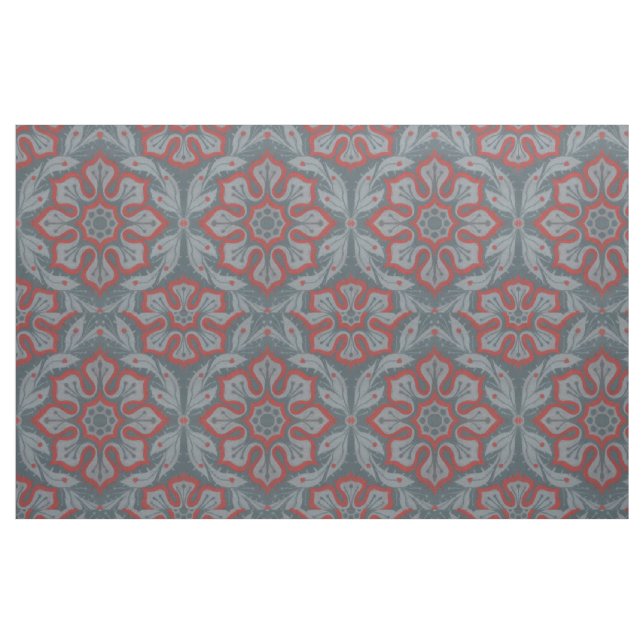 "Flowers and laurels" arabesque pattern, grey, red Fabric (Fat Quarter)