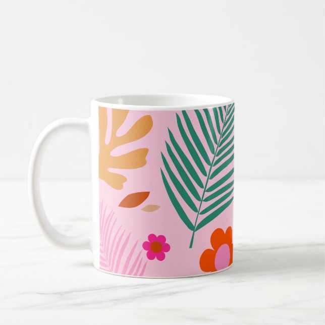 Flowers And Leaves 02 Pink Floral Coffee Mug (Left)