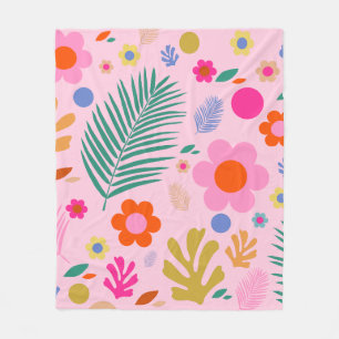 Flowers And Leaves 02 Pink Floral Fleece Blanket