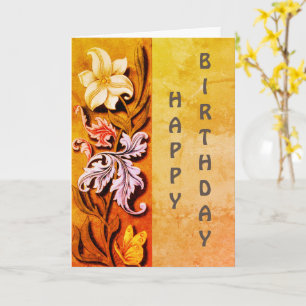 Flowers And Leaves Art Birthday Card