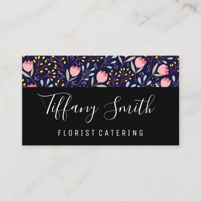 Flowers and Leaves Decorative Pattern Business Card (Front)