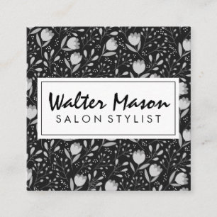 Flowers and Leaves Decorative Pattern Square Business Card