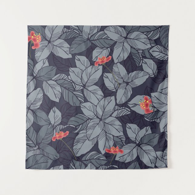 Flowers and leaves patternpattern, tropical, abstr tapestry (Front)