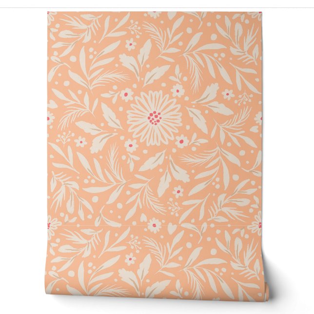 Flowers and leaves, peach colour wallpaper (Unrolling)
