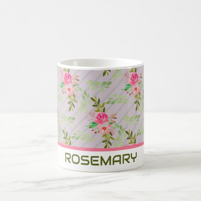 Flowers And Leaves Personalised Coffee Mug (Center)
