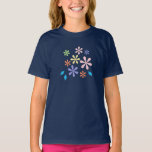 Flowers and Leaves  T-Shirt<br><div class="desc">Beautiful floral seamless pattern on a navy blue background</div>