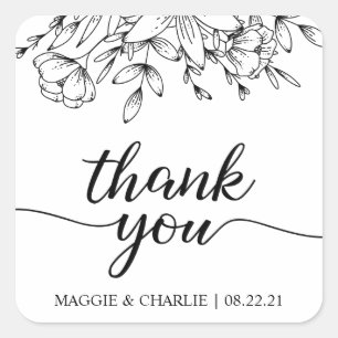 Flowers and Leaves Wedding Thank You Stickers