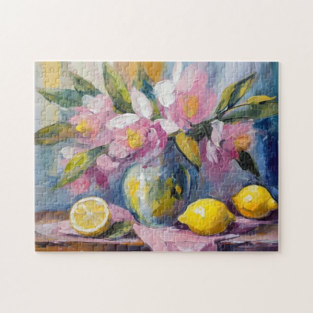 Flowers and Lemons Modern Still Life Jigsaw Puzzle (Horizontal)