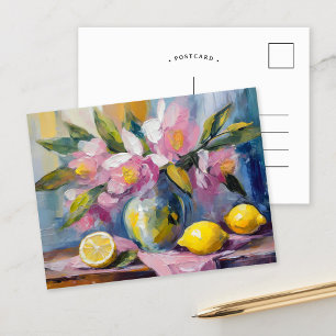 Flowers and Lemons Modern Still Life Postcard