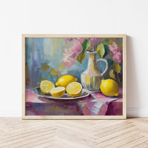 Flowers and Lemons Modern Still Life Poster