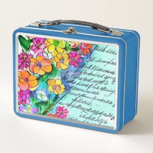 Flowers and Letters Metal Lunch Box
