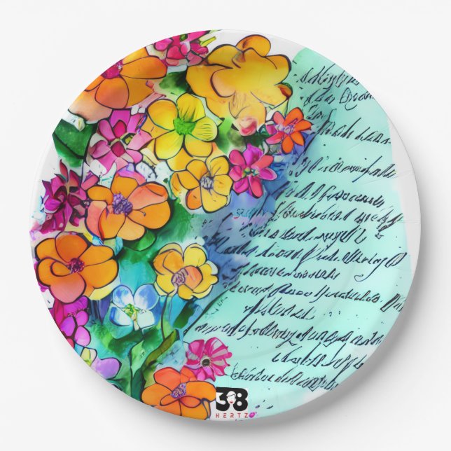 Flowers and Letters Paper Plate (Front)