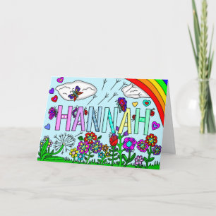 Flowers and Name Hannah Birthday Colouring Page Card