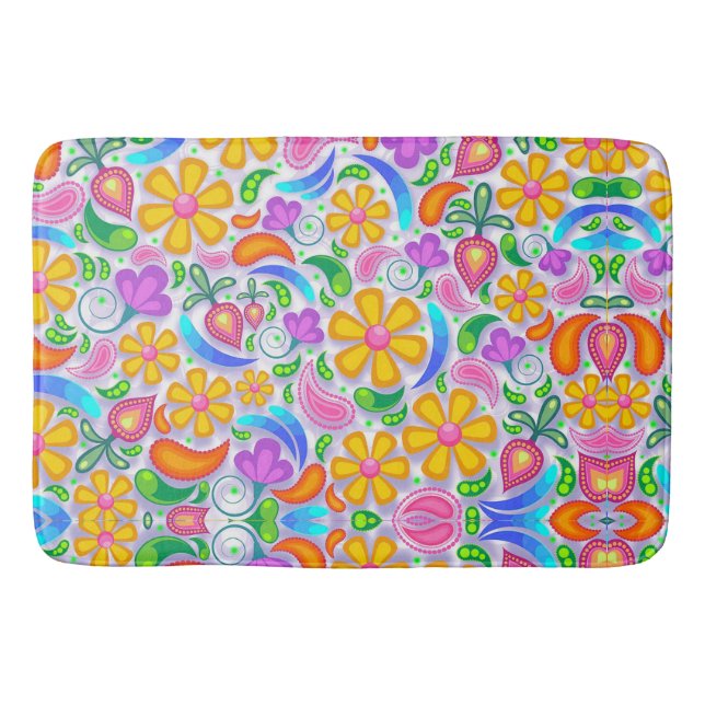 Flowers and Paisley Bath Mat (Front)