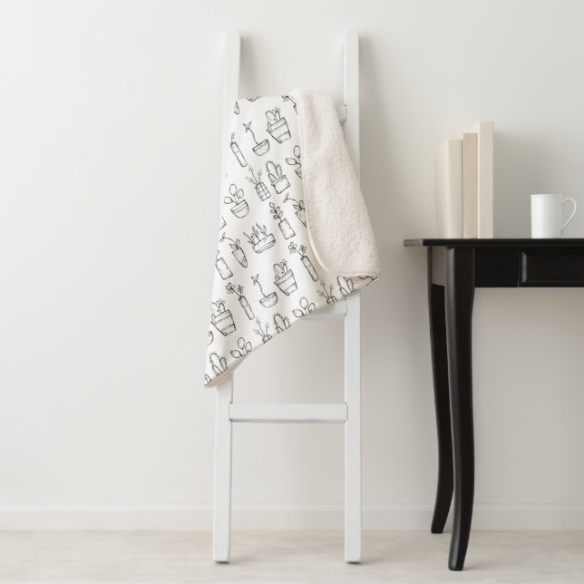 Flowers and Plants Line Drawings Pattern Sherpa Blanket (In Situ)