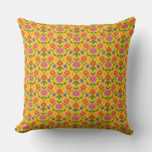 Flowers and Polka Dots on Yellow Pillow or Cushion
