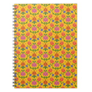 Flowers and Polka Dots on Yellow Spiral Notebook