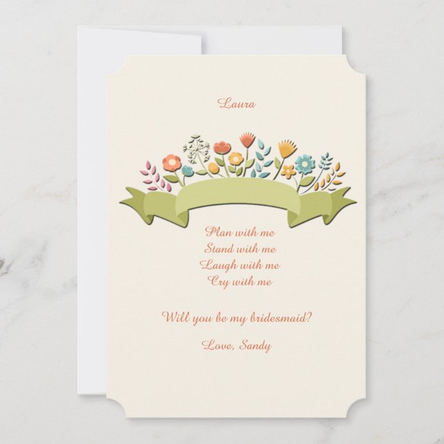Flowers and Ribbon Bridesmaid Request Card (Front)