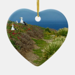 Flowers and Seagulls on Anacapa Island Ceramic Tree Decoration