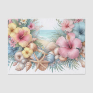 Flowers and seashells watercolor in pastel colours tissue paper