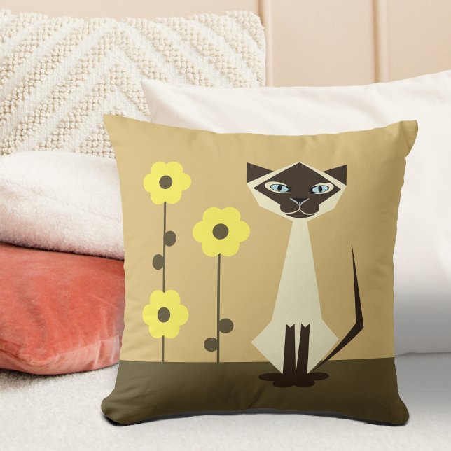 Flowers and Siamese Cat Throw Pillow (Creator Uploaded)