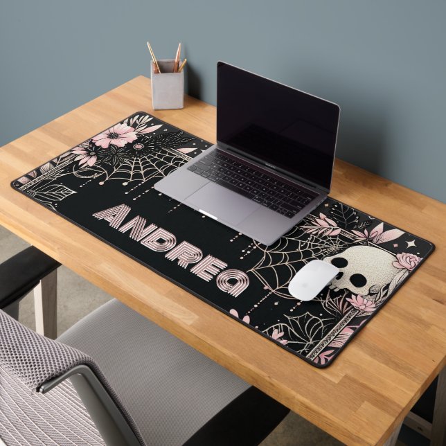 Flowers and Skulls with Name Desk Mat (Office 2)