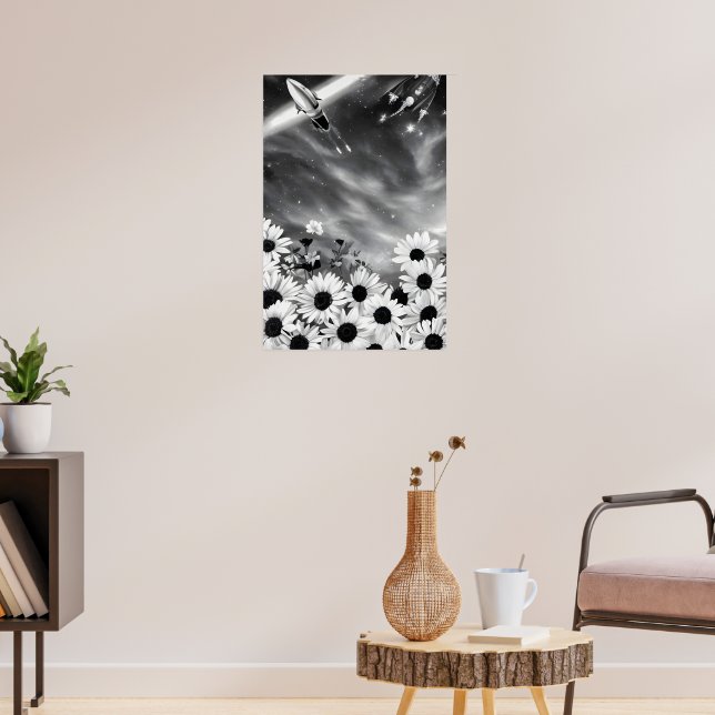 Flowers and space, space art poster (Living Room 3)