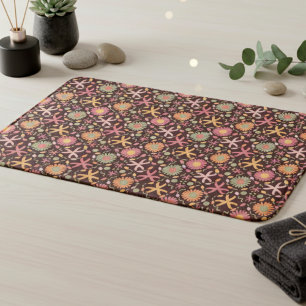 Flowers And Starfish On Chocolate Brown Bath Mat