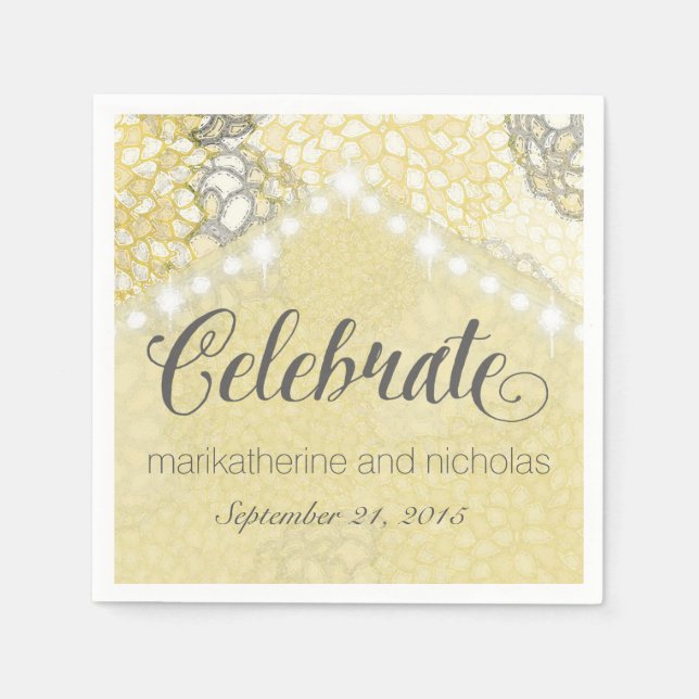 Flowers and String Lights Wedding Napkins (Front)