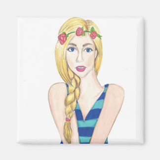 Flowers and Stripes - 2 Inch Square Magnet