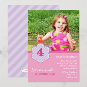 Flowers and Stripes Girls Photo Birthday Invite