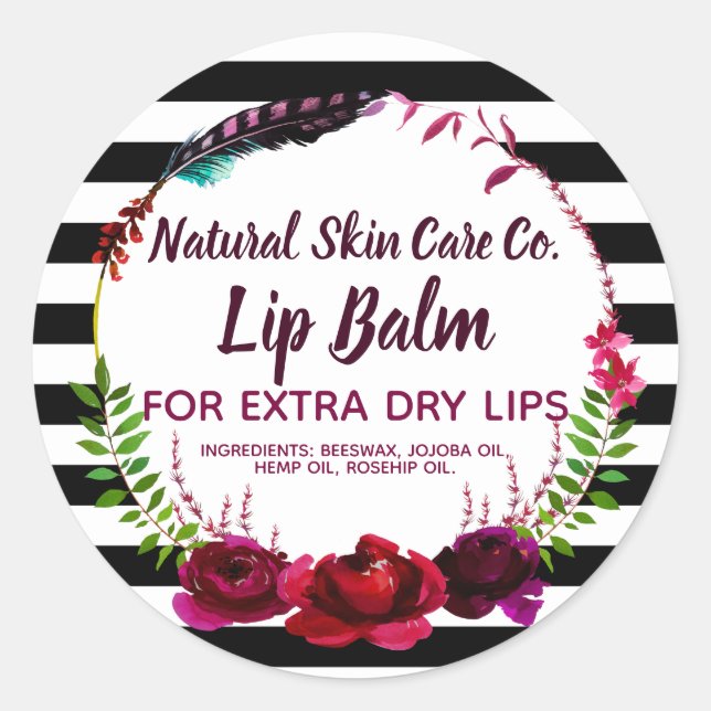 Flowers And Stripes Lip Balm Business Labels (Front)