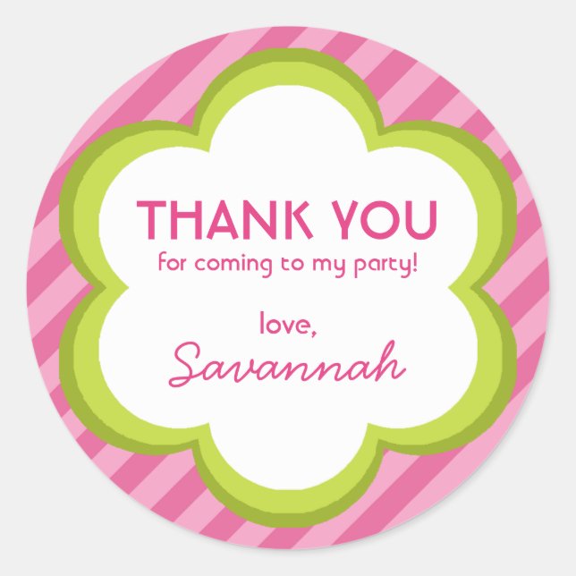 Flowers and Stripes Thank You Sticker (Front)