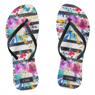 Flowers and Stripes   Trendy and Bright Monogram Jandals