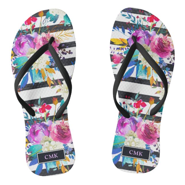 Flowers and Stripes | Trendy and Bright Monogram Jandals (Footbed)